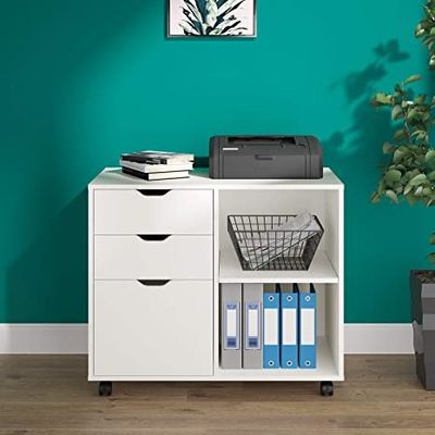 3 ngăn kéo bằng kim loại Tủ đựng hồ sơ máy in di động bên hông với kệ lưu trữ mở