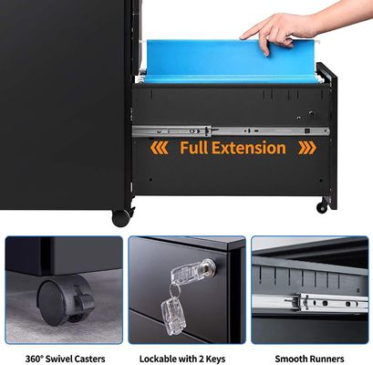 Đế máy in di động 3 ngăn kéo Tủ tài liệu kim loại cho tổ chức văn phòng tại nhà