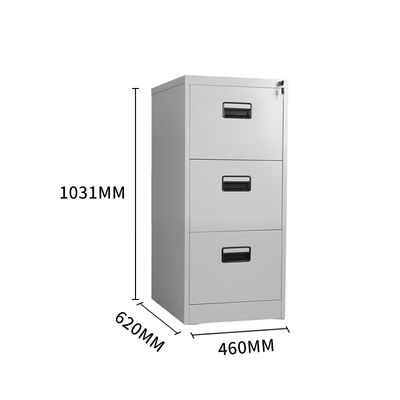 Lưu trữ văn phòng Tủ hồ sơ kim loại 3 tầng có khóa Ngăn kéo lớn Màu xám