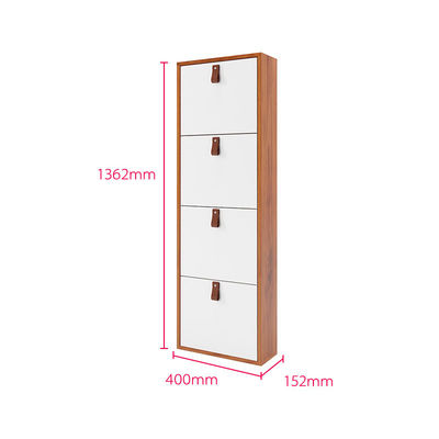 Bộ tổ chức giày 4 tầng đơn giản màu trắng với tay cầm đơn giản bằng da