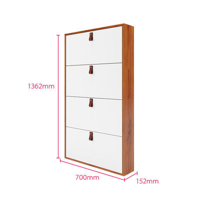Bộ tổ chức giày 4 tầng đơn giản màu trắng với tay cầm đơn giản bằng da